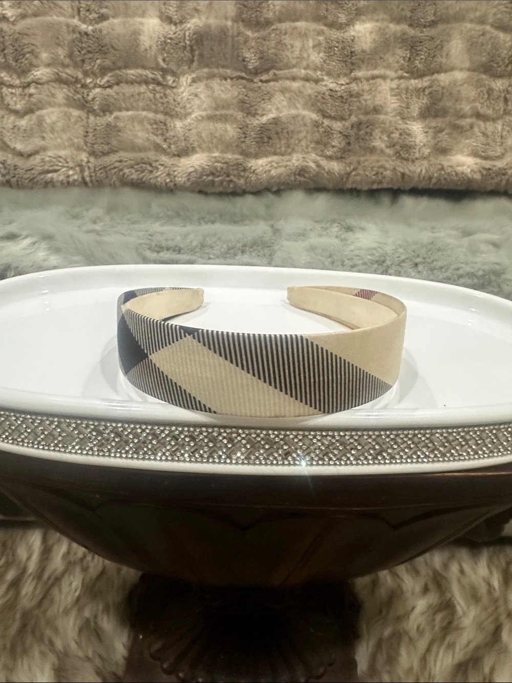 BURBERRY Cream Plaid Headband